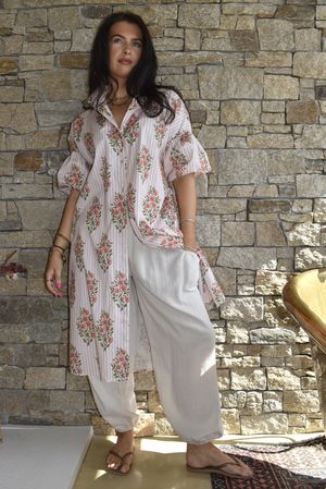 Mika Flower & Stripe Duster Shirt Pink